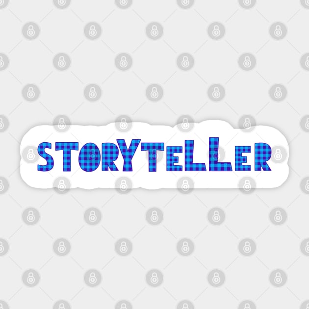 Storyteller blue and black check Sticker by PetraKDesigns